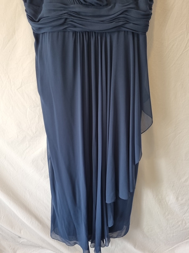 Imoda Navy Blue Chiffon Ruched Braid-strap Evening Bridesmaid Maxi Dress Sz 282