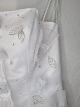 Isabella Faye White Organza Fan Embellished Beaded Train Wedding Dress Sz 126