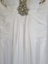 Imoda White Chiffon V neck Beaded Ruched Crystal Fitted Wedding Dress Sz 127