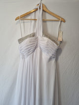 Imoda White Chiffon Beaded Ruch Halter Neck Empire Wedding Dress Sz 121