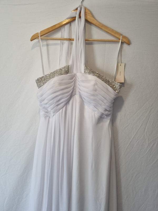 Imoda White Chiffon Beaded Ruch Halter Neck Empire Wedding Dress Sz 121