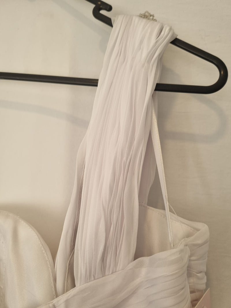 Imoda White Chiffon Sweetheart Beaded Strapless One Shoulder Wedding Dress Sz 1014