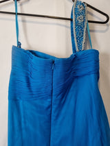 Imoda Chiffon Blue Ruched Beaded One Shoulder Evening Bridesmaid Silk Dress Sz1014