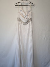 Imoda White Chiffon Ruched Pleated Beaded Grecian Empire Wedding Dress Sz 128