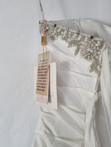 Imoda Ivory Taffeta Sweetheart Ruched Bead Full A-line Train Wedding Dress Sz 1011