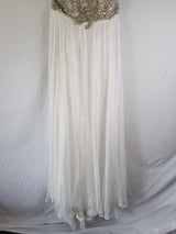 Imoda Ivory Chiffon Ruched Crystal Diamante Beaded Flowers Wedding Dress Sz 141