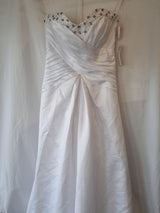 iModa White Satin A-line Beaded Crystal Diamante Pleated Wedding Dress Sz 81