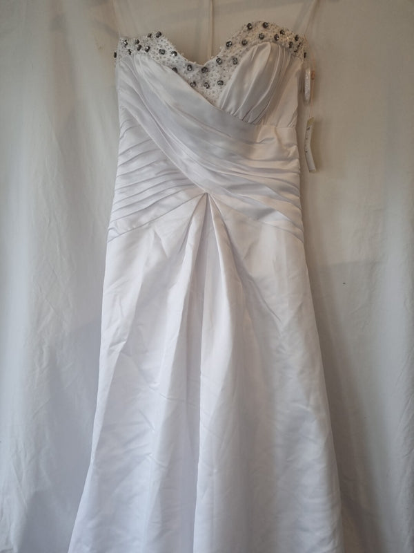iModa White Satin A-line Beaded Crystal Diamante Pleated Wedding Dress Sz 81
