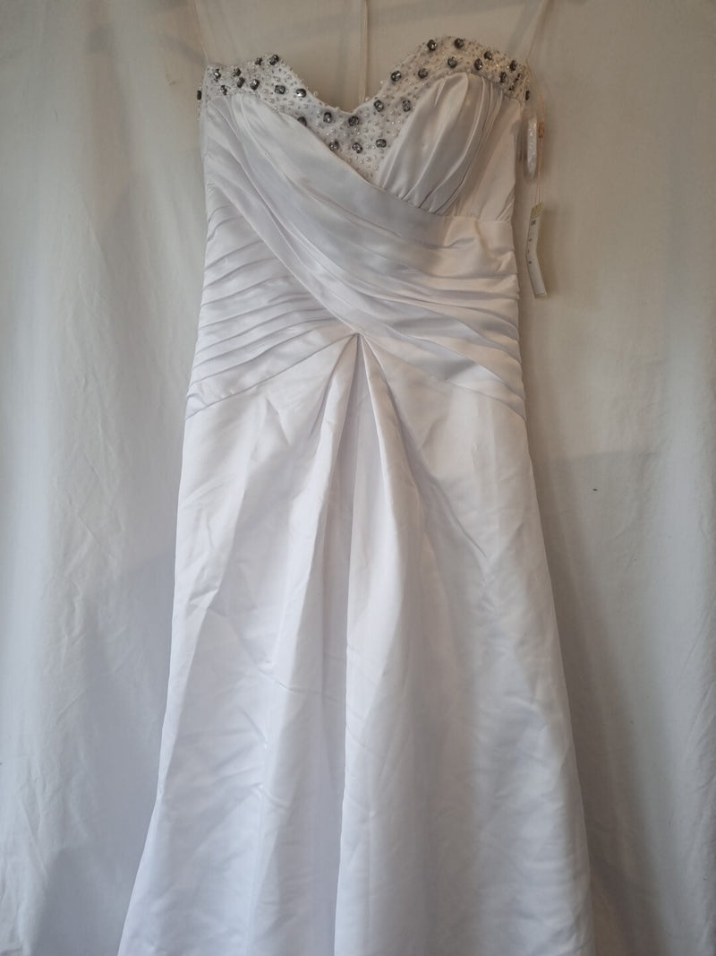 iModa White Satin A-line Beaded Crystal Diamante Pleated Wedding Dress Sz 81