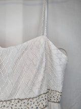 Imoda White Chiffon Pleated Beaded Tiered Strapped Wedding Dress Sz 145