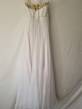 Imoda White Chiffon Sweetheart Beaded Strapless Empire Wedding Dress Sz 85