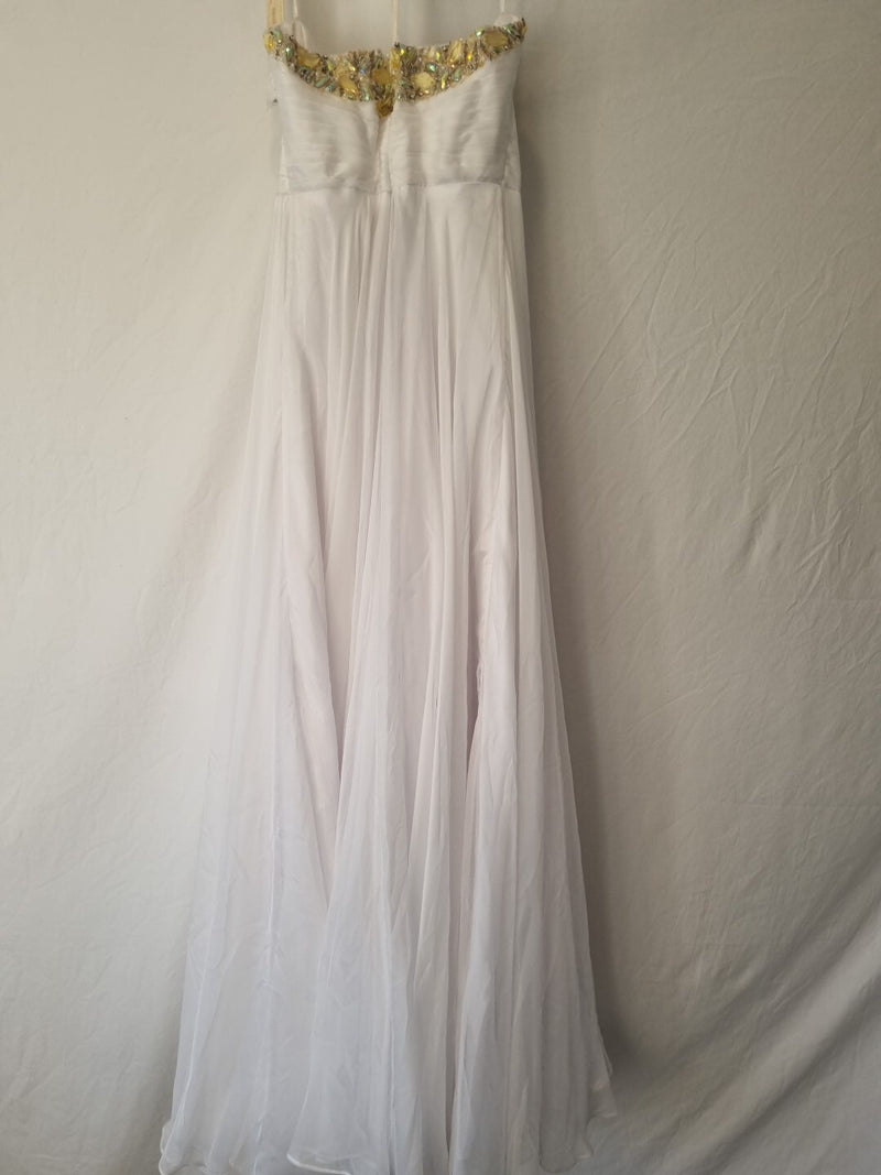Imoda White Chiffon Sweetheart Beaded Strapless Empire Wedding Dress Sz 85