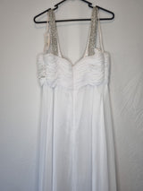Imoda White Chiffon Ruched Beaded Scoop Neck Empire Wedding Dress Sz 149