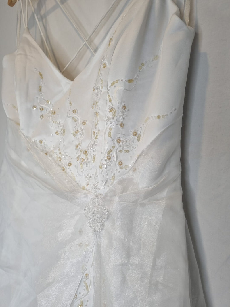 Imoda White Satin Organza Beaded Embroidered Wedding Dress Sz 143