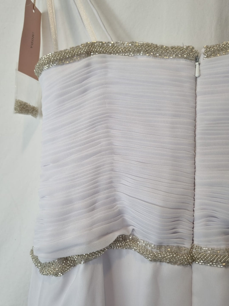 Imoda White Chiffon Sweetheart Beaded Ruched Empire Wedding Dress Sz 811