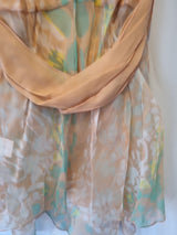 Imoda Chiffon Peach Floral Ruched Layered Wrap Casual Singlet Silk Top Size 88