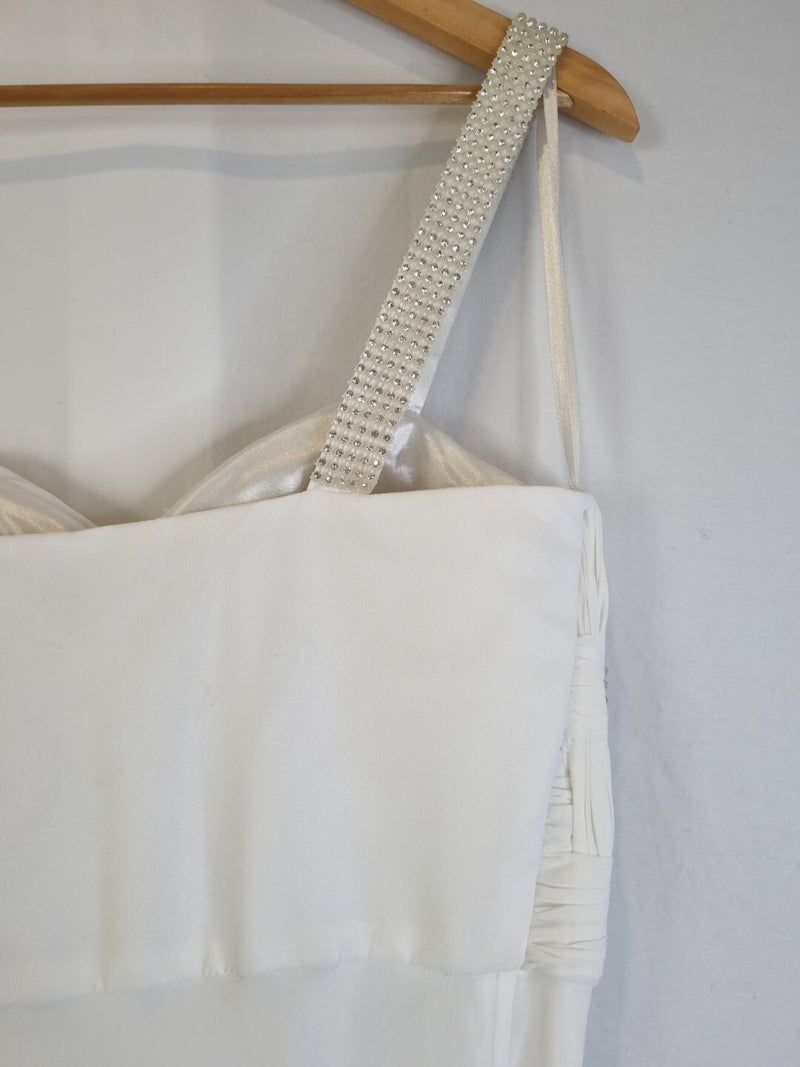 Imoda Ivory Chiffon Sweetheart Ruched Crystal Beaded Wedding Dress Sz 1012