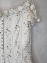 Imoda White Satin Corset Off Shoulder Beaded Roses Train Wedding Dress Sz 1214