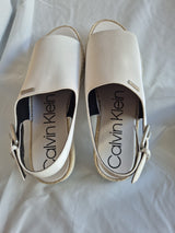 Calvin Klein White Sling Back Buckle Open Toe Espadrilles Shoes Size 393