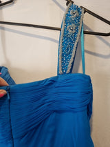 Imoda Chiffon Blue Ruched Beaded One Shoulder Evening Bridesmaid Silk Dress Sz1016