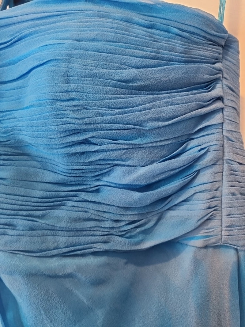 Imoda Chiffon Blue Ruched Beaded One Shoulder Evening Bridesmaid Silk Dress Sz106