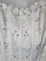 Imoda White Satin Corset Off Shoulder Beaded Roses Train Wedding Dress Sz 127