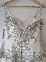 iModa Ivory Satin A-line Beaded Diamante Embroidered Strapped Dress Sz 1013