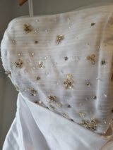 iModa White Straps/strapless Beaded Sequin Tulle Pleated Satin Backless Dress 104