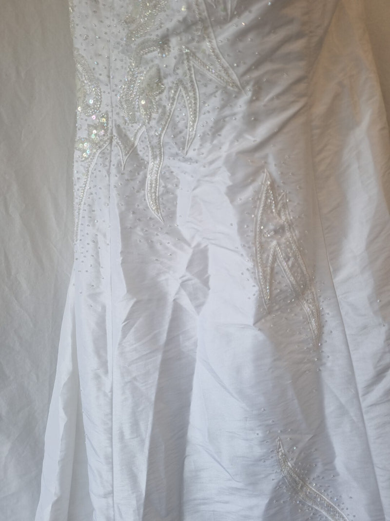 iModa White Taffeta A-line Beaded Sequin Embroidered Strapless/strap Dress Sz 145
