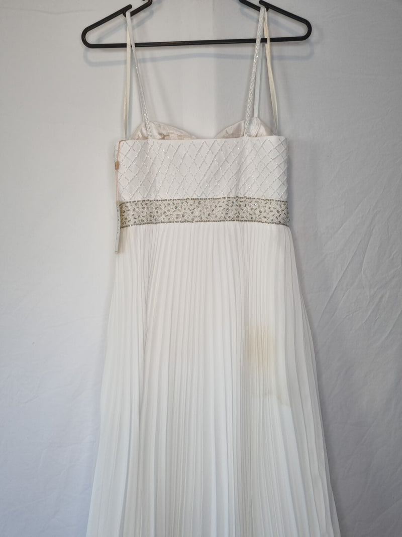 Imoda Ivory Chiffon Beaded Pleated Layered Skirt Empire Wedding Dress Sz 1010