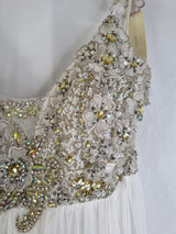 Imoda Ivory Chiffon Ruched Crystal Diamante Beaded Flowers Wedding Dress Sz 144