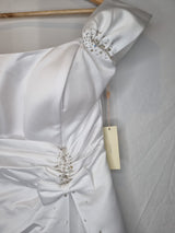 Imoda White Satin Off Shoulder Beaded Ruched Wedding Dress Sz 103