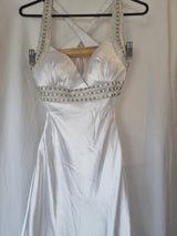 iModa White Backless Satin Beaded Crystal Diamante Slinky Wedding Dress Sz 62