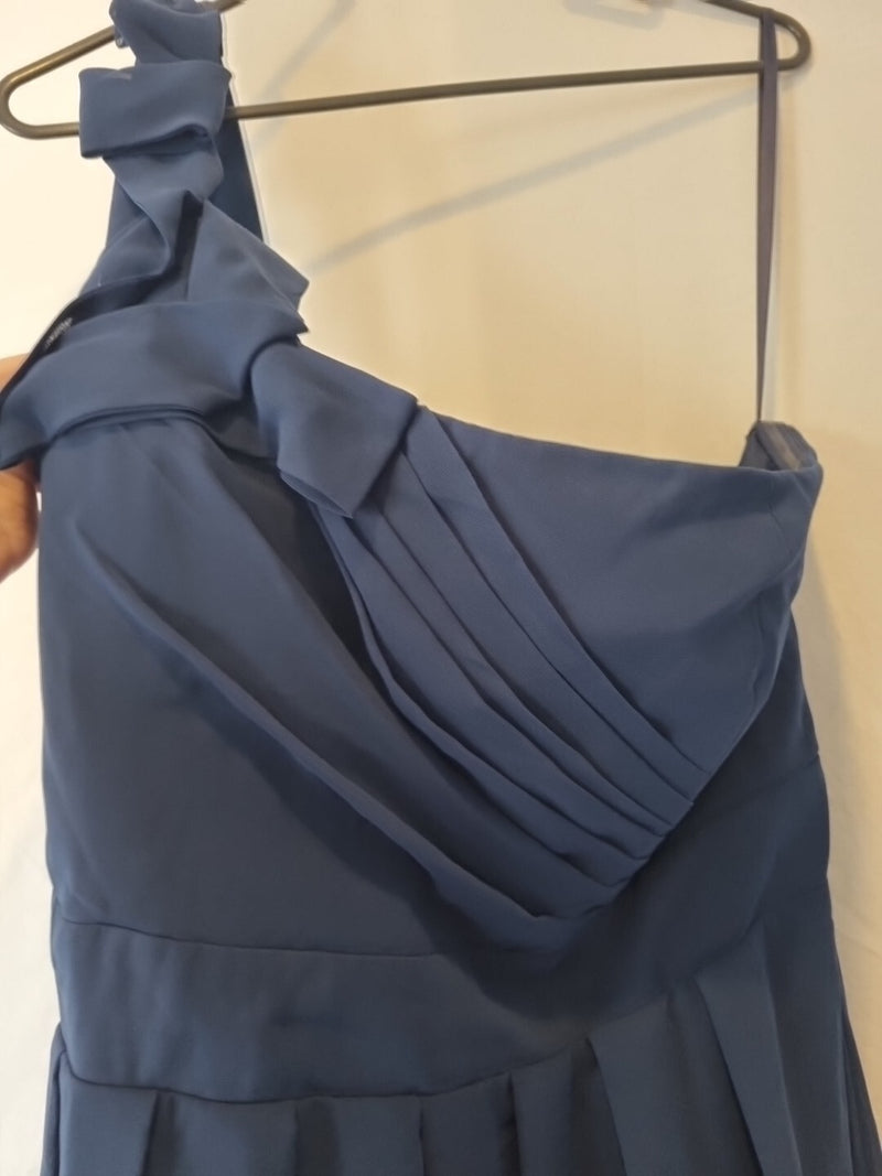 Imoda Navy Blue Chiffon One Shoulder Evening Bridesmaid Mini Dress Sz 183