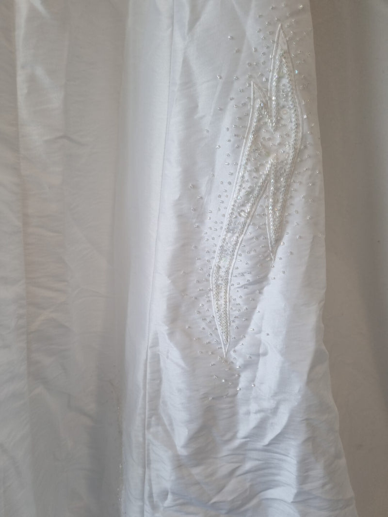 iModa White Taffeta A-line Beaded Sequin Embroidered Strapless/strap Dress Sz 149