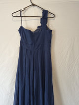 Imoda Navy Blue Chiffon One Shoulder Evening Bridesmaid Long Maxi Dress Sz 2410