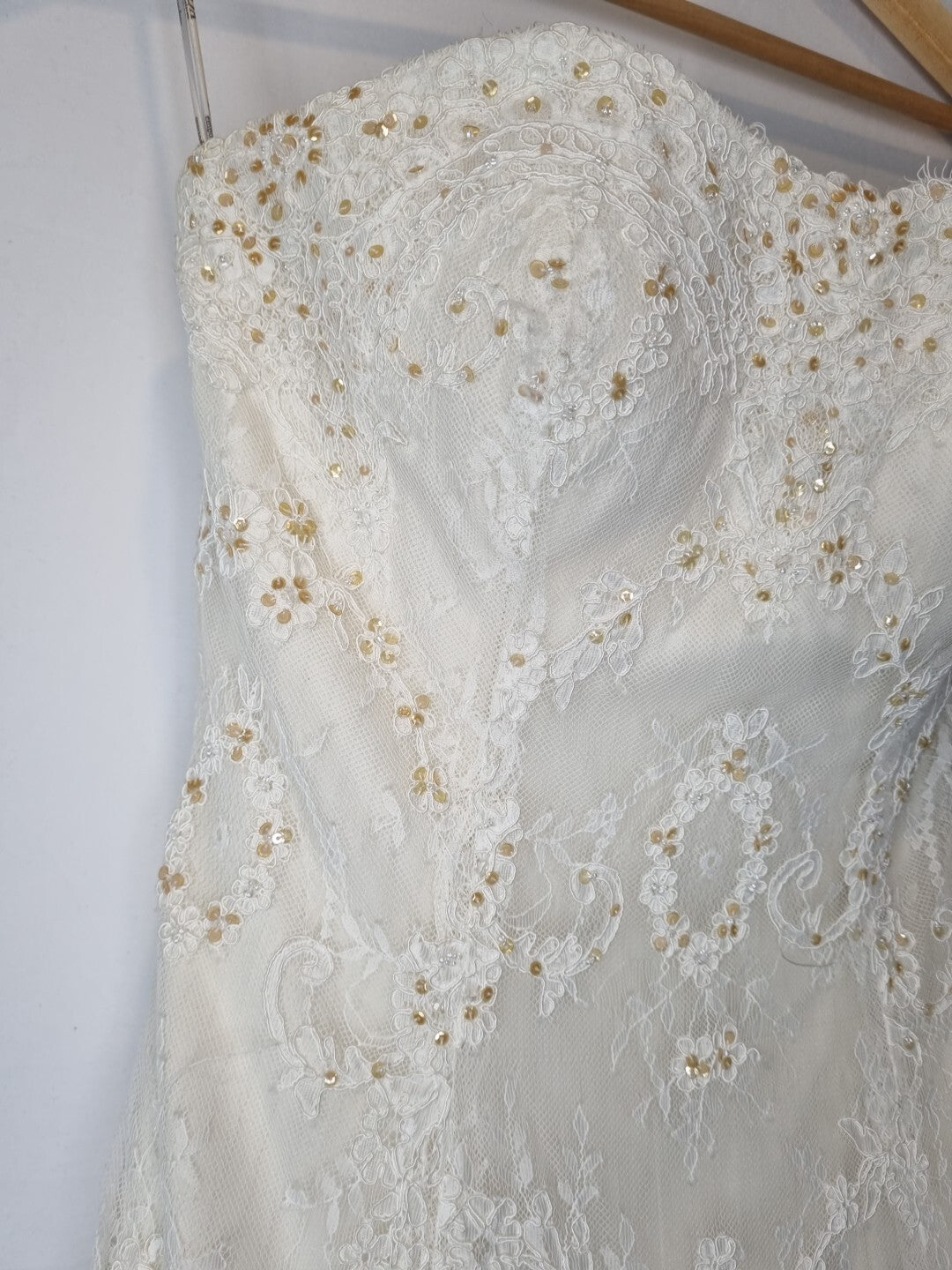 Imoda Ivory Lace Sweetheart Sequin Mermaid Train Wedding Dress Sz 106