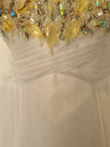 Imoda White Chiffon Sweetheart Beaded Strapless Empire Wedding Dress Sz 84
