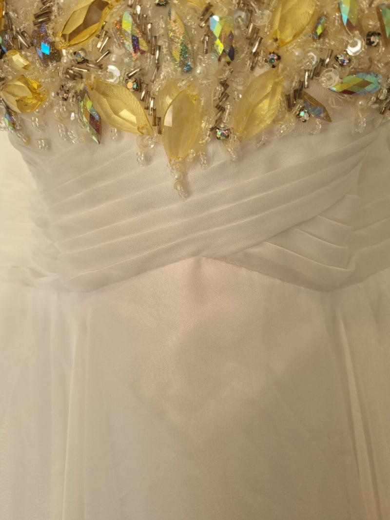 Imoda White Chiffon Sweetheart Beaded Strapless Empire Wedding Dress Sz 84