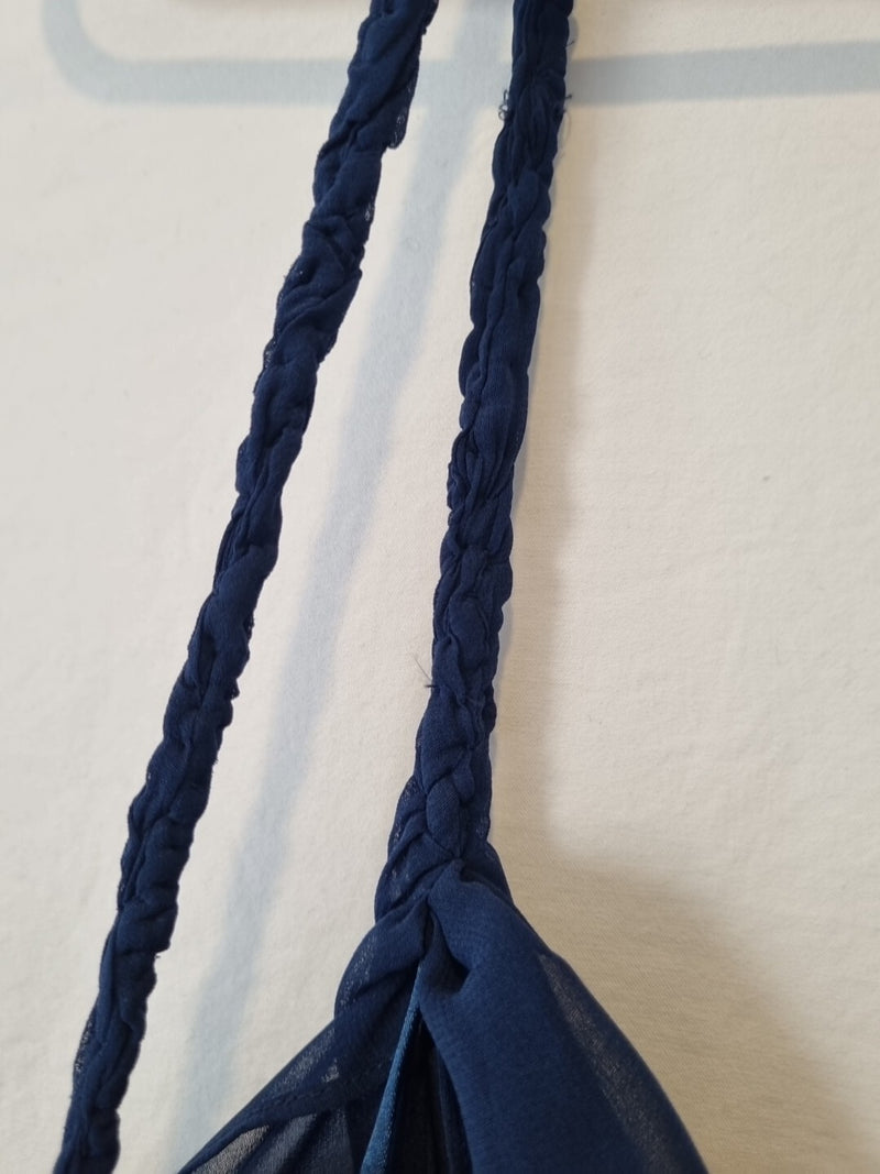 Imoda Navy Blue Chiffon Ruched Braid-strap Evening Bridesmaid Maxi Dress Sz 2816