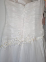 Imoda White Satin Tulle Beaded Applique Ruched Wedding Dress Sz 1212