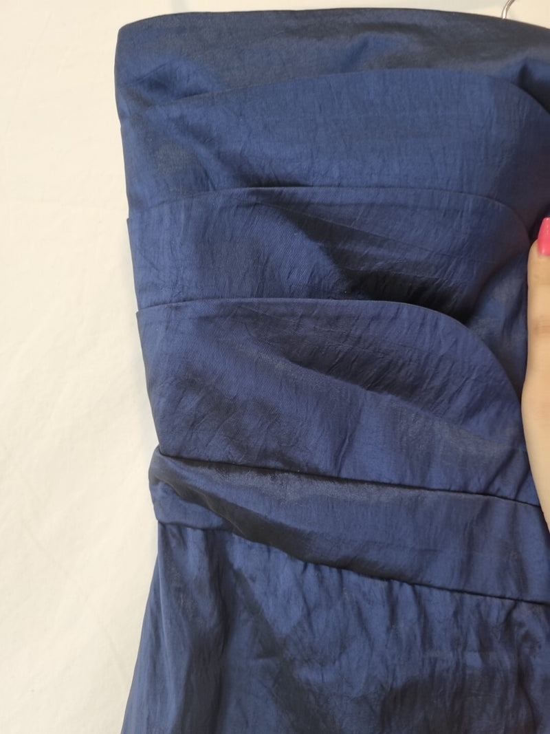 Imoda Navy Blue Taffeta Layered Strapless Evening Bridesmaid Mini Dress Sz 163