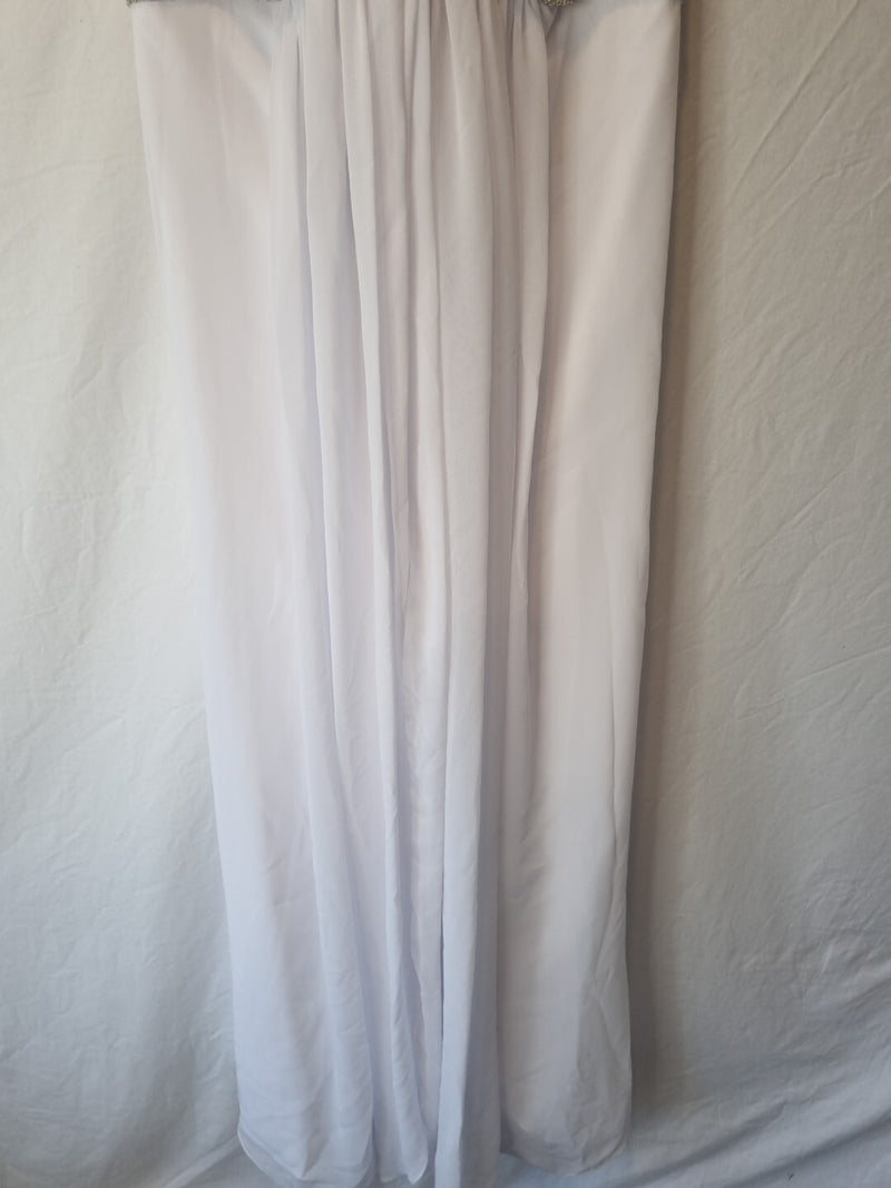 Imoda White Chiffon Sweetheart Beaded Ruched Empire Wedding Dress Sz 82