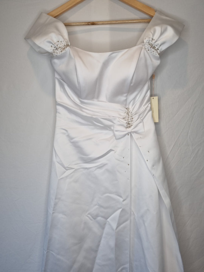 Imoda White Satin Off Shoulder Beaded Ruched Wedding Dress Sz 101