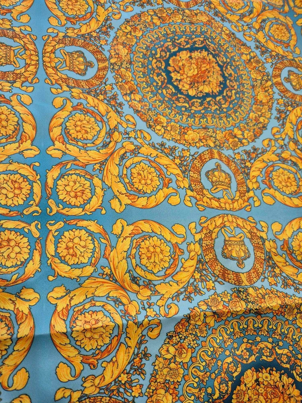 Baroque Style Satin Blue Yellow Fabric 134cm x 10m2