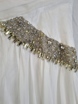 Imoda Ivory Chiffon One Shoulder Ruched Crystal Diamante Bead Wedding Dress Sz 810