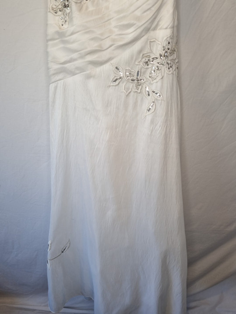 Imoda White Beaded Sequin Embroidered Pleated A-line Wedding Dress Sz 82