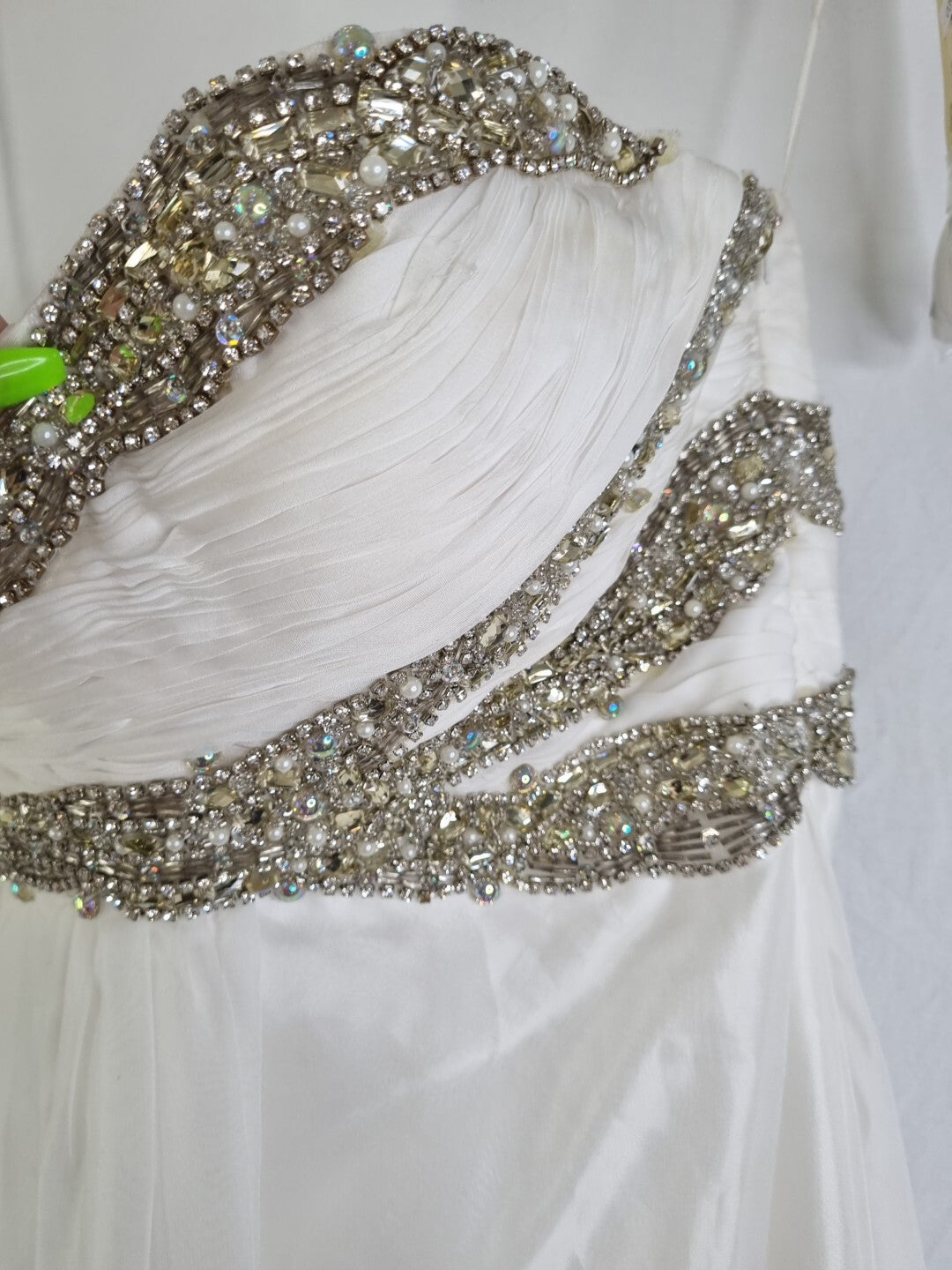 Imoda Ivory Chiffon Sweetheart Ruched Crystal Diamante Bead Wedding Dress Sz 123