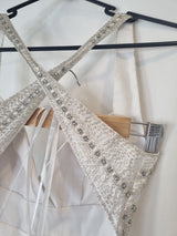 iModa White Backless Satin Beaded Crystal Diamante Slinky Wedding Dress Sz 611