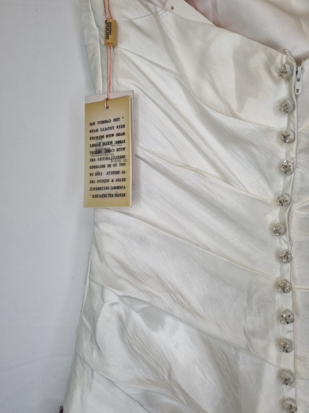 Imoda Ivory Ruched Pleated Beaded A-line Train Wedding Dress Sz 1012